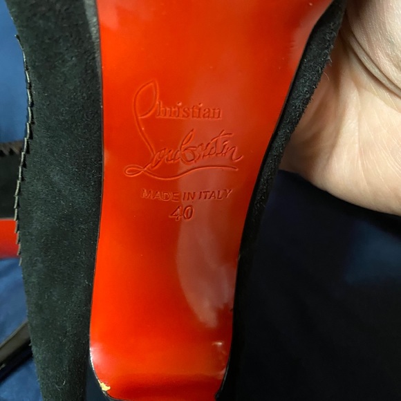 Louboutin Black Leather Suede Peep Toe Pumps 40 - Picture 7 of 8